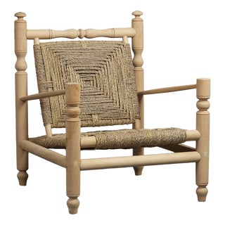 Vintage Woven Seagrass Lounge Chair, France, 1970s For Sale