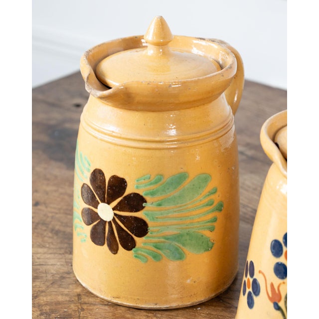 Ceramic 19th Century French Terracotta Pottery Lidded Pitchers With Floral Décor For Sale - Image 7 of 15
