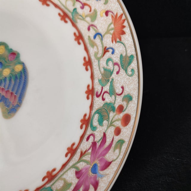 Chinese Ceramic Plate,Qianlong Marked Famille Rose Porcelain Plate Hand Painted Peacock and Flowers Pattern For Sale - Image 11 of 11