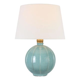 Thomas O'Brien by Visual Comfort Signature Ponteil 17" Table Lamp in Crackled Robin with Linen Shade For Sale