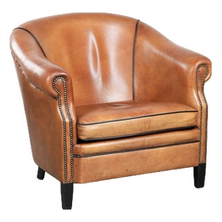 Large English-Style Club Chair in Sheepskin Leather For Sale