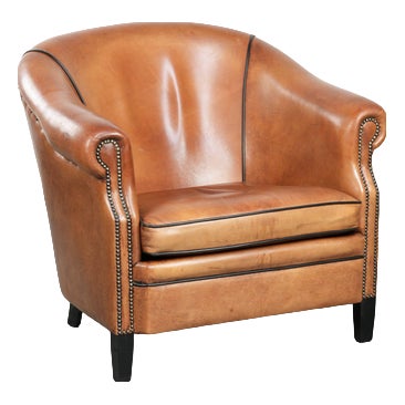 Large English-Style Club Chair in Sheepskin Leather For Sale