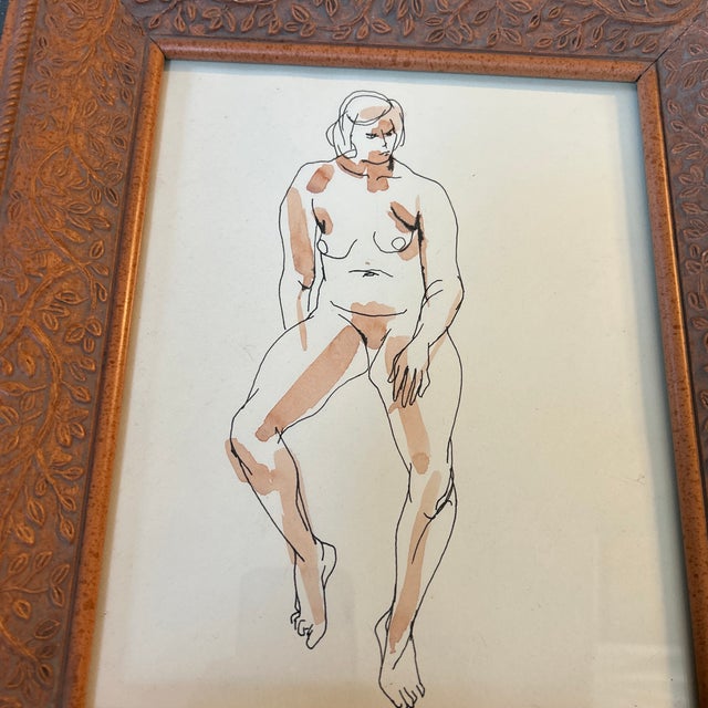 1970’s original pen & ink female nude drawing lifted by watercolor. Measures 8x10 or just under 12x14 framed. Check out my...