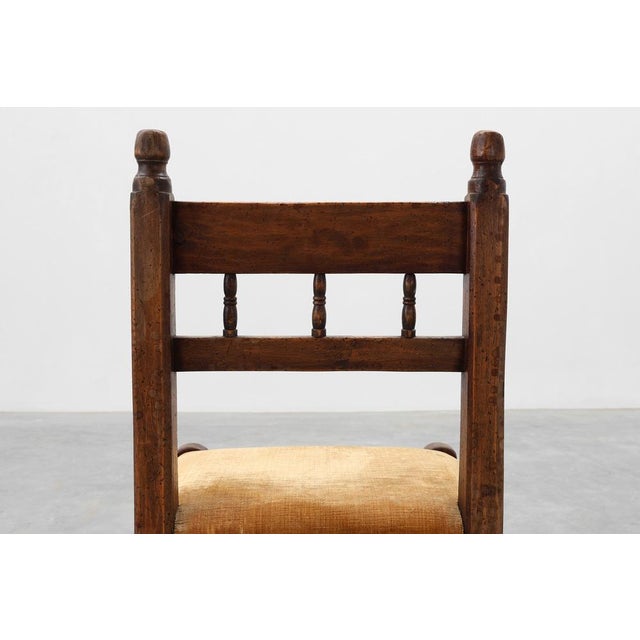 Brown Spanish Hand-Carved Oak Side Chair with Velour Seat, 19th Century For Sale - Image 8 of 14