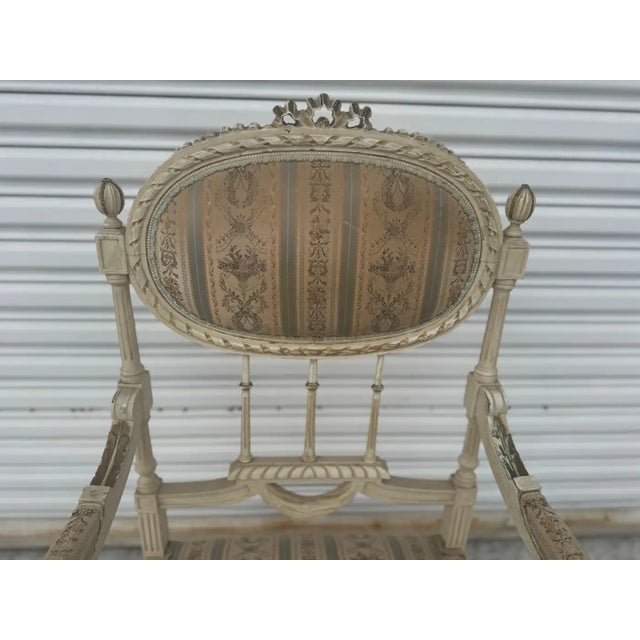 Late 19th Century French Louis XVI Hand Painted Bergere Chair Antique Accent Seating For Sale - Image 5 of 9