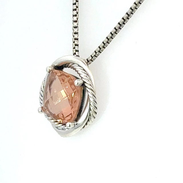 Contemporary 1990s David Yurman Morganite Infinity Necklace 18" 14 Mm Sterling Silver Estate For Sale - Image 3 of 8