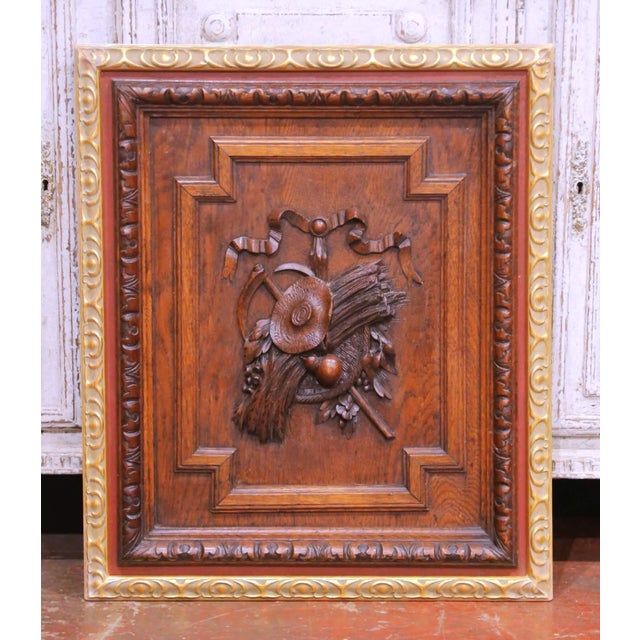 Wood Pair of 19th Century French Carved Oak Wall Harvest Panels in Gilt Frames For Sale - Image 7 of 11