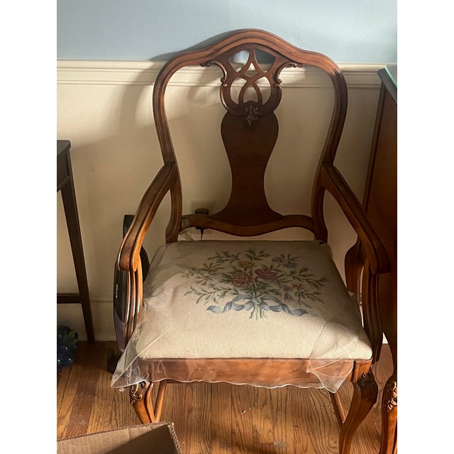 Mid 20th Century Beautiful French Provincial Dining Room Table With 6 Needlepoint Covered Chairs For Sale In Pittsburgh - Image 6 of 9
