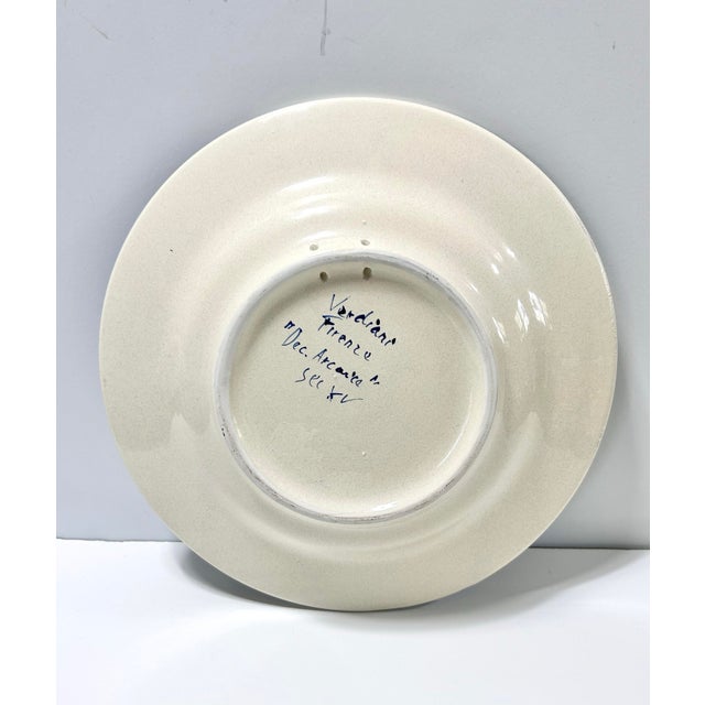 Ceramic Mid 20th Century Verdiani Firenze Italian Majolica Bowl – “Decoro Arcaico” Bird Motif, Hand Painted 10” Charger Plate Bowl For Sale - Image 7 of 10