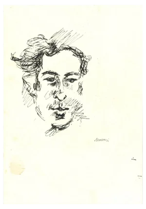 Mino Maccari, Male Portrait Sketched, Original Ink on Paper, 1960s