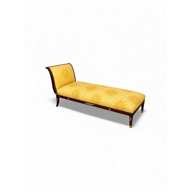 Mid 20th Century Mid-Century French Empire Style Chaise With Mahogany and Bronze Frame For Sale - Image 5 of 7