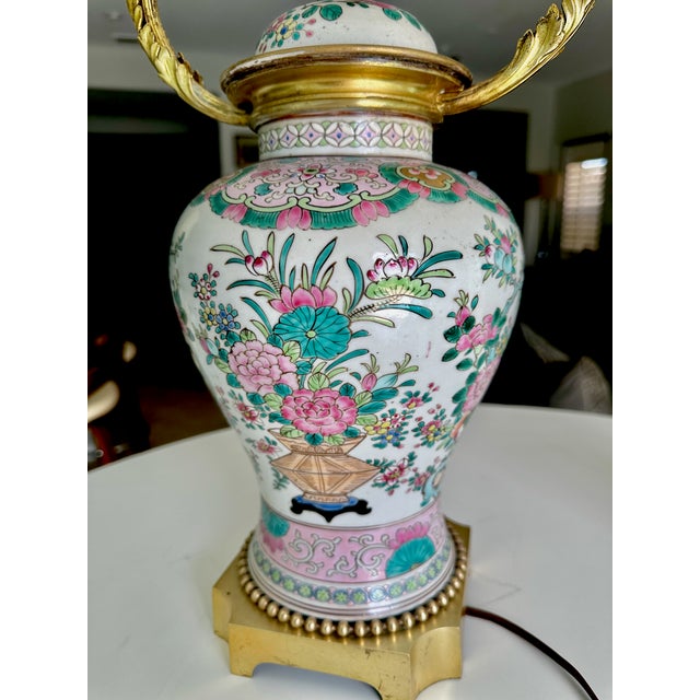 Ceramic Single Late 19th Century Chinese Famille Rose Porcelain Vase Mounted Table For Sale - Image 7 of 18