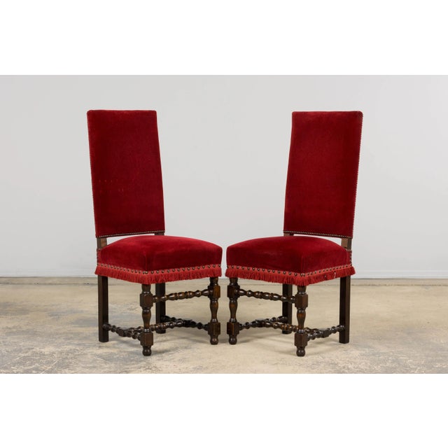 Antique French Louis XIII Style Maple Dining Chairs in Red Velvet - Set of 10 For Sale In New York - Image 6 of 18