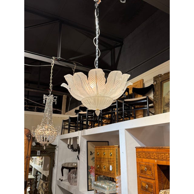 Glass Murano Frost Glass Leaf Flush Mount Chandelier For Sale - Image 7 of 7
