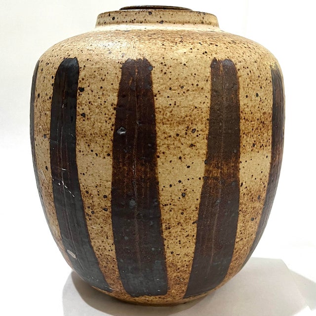 1970's Striped Stoneware Covered Storage Jar - Ken Edwards Montana Potter For Sale - Image 4 of 15