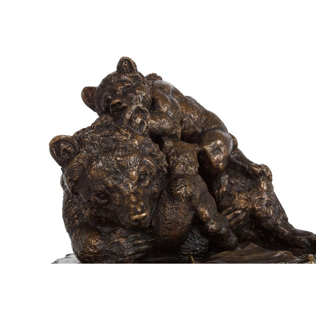 Brown French Antique Bronze Sculpture “Family of Bears” by Delabrierre For Sale - Image 8 of 18