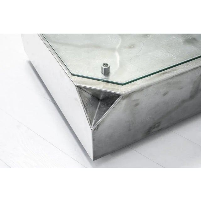 Welding Art Coffee Table in Stainless Steel and Glass For Sale - Image 10 of 11
