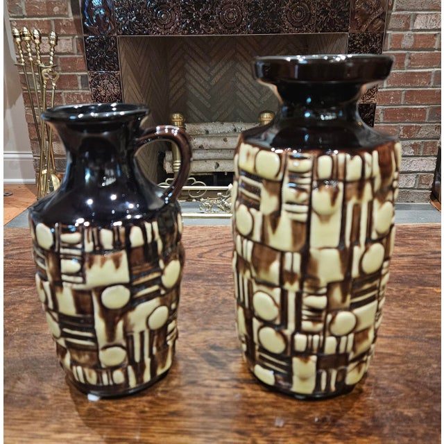 Bay Keramik Pair of Rare U - Keramik West German Vases in the Abstrakt Brutalist Series For Sale - Image 4 of 12