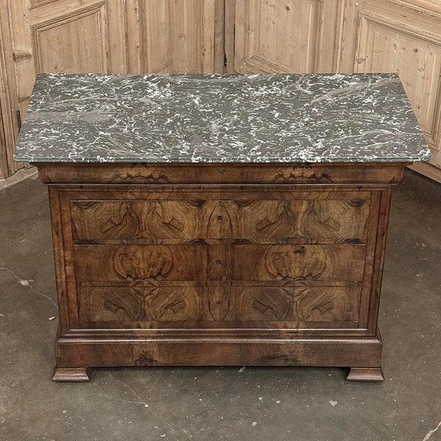 Louis Philippe Period Burl Walnut Marble Top Commode For Sale - Image 15 of 18