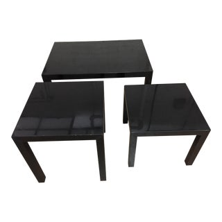 Vintage 1970's Black Lacquer Accent and Side Tables - Set of 3 For Sale