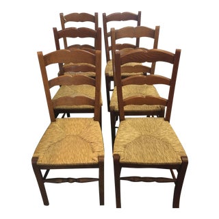 English Farmhouse Side Chairs With Rush Seats - Set of 6 For Sale