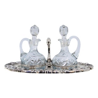 Cruet with Silver Structure and Glass Cruets, Set of 3 For Sale