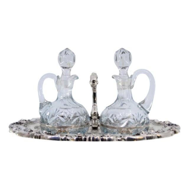 Cruet with Silver Structure and Glass Cruets, Set of 3 For Sale