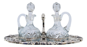 Cruet with Silver Structure and Glass Cruets, Set of 3