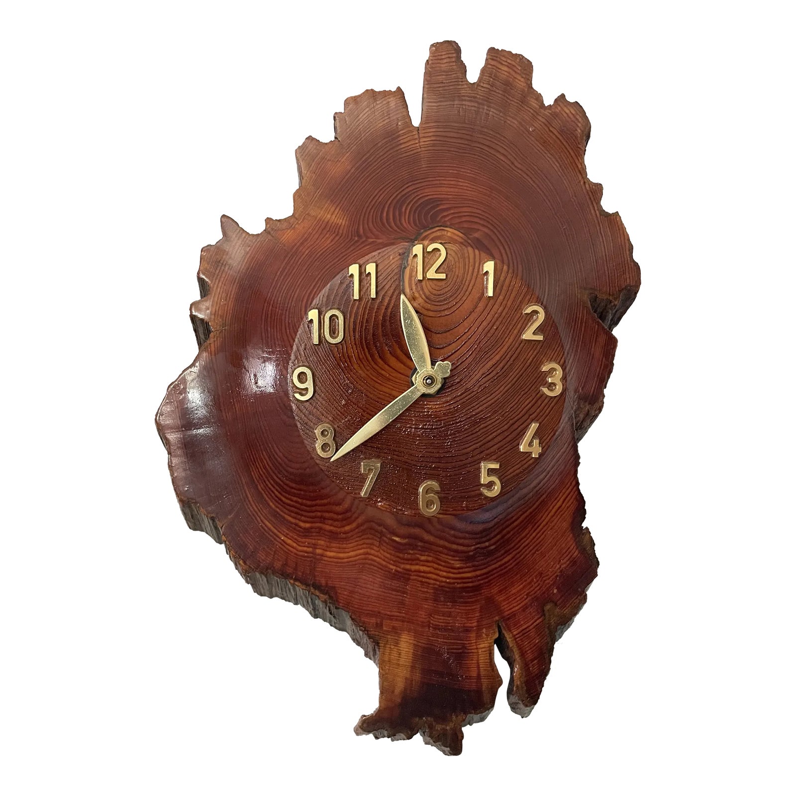 Mid-Century Modern Live Edge Burl Wood Clock | Chairish