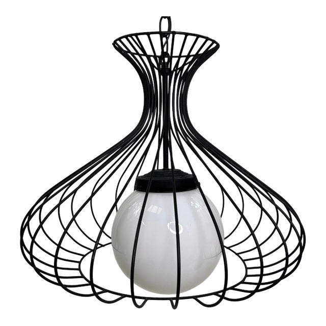 1960s Metal Wire Cage Light Fixture For Sale