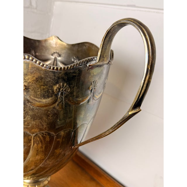 Metal Vintage Extra Large Neoclassical Footed Trophy Urn | Ornate Scalloped Vase/Urn/Champagne Bucket For Sale - Image 7 of 16