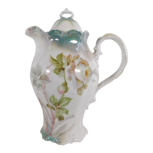 1930s Leuchtenberg White Floral Chocolate Pot For Sale