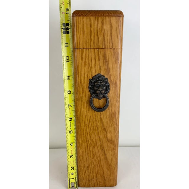 1950s Oak Fireplace Matches Holder With Brass Lion For Sale - Image 11 of 12