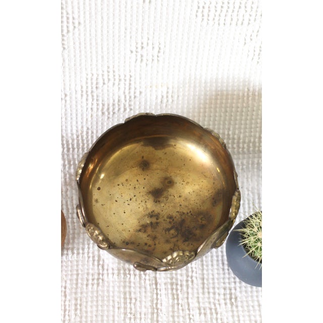 Brass Midcentury Brass Pedestal Bowl With Lotus Flowers For Sale - Image 8 of 11