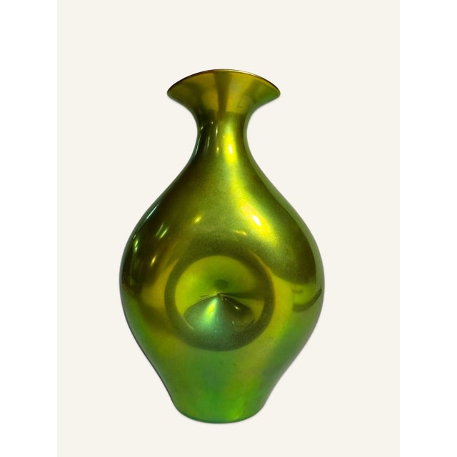Eva Zeisel green/blue gold iridescent glazed ceramic vase. The iridescent glaze was developed by a chemist with the...