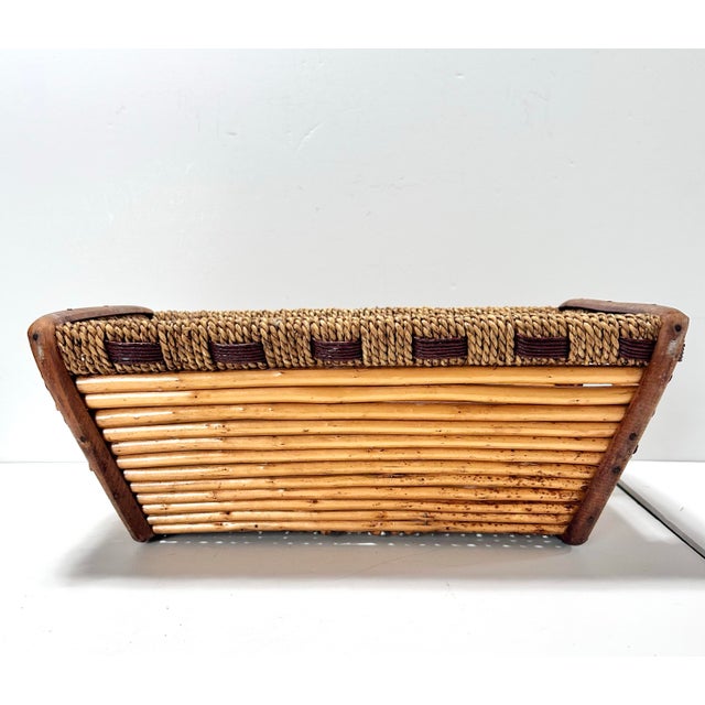 Vintage Rattan & Woven Reed Rectangular Basket – Coastal, Boho, Organic Modern Storage For Sale - Image 4 of 12