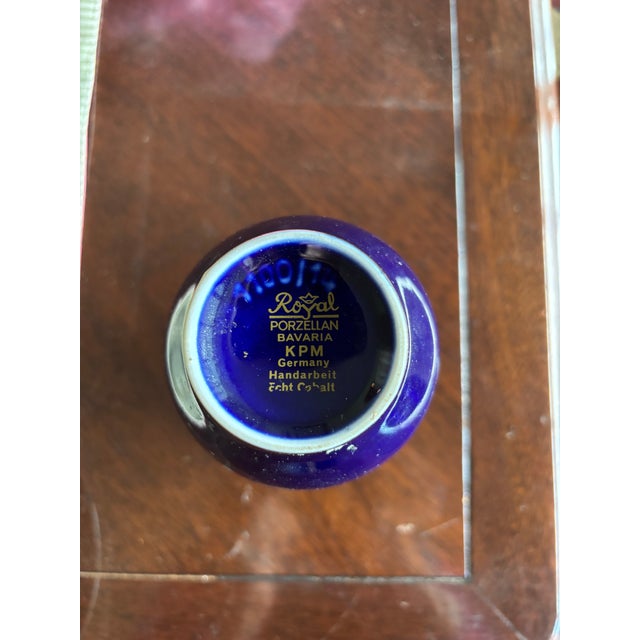 Mid-Century Modern Vintage Cobalt Blue German Porcelain Vase With 22k Gold Embellishments (Circa 1960’s) For Sale - Image 3 of 3