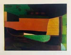 Abstract Modernist Colorful Bold Monoprint Monotype Painting Print Pierre Obando, 1997