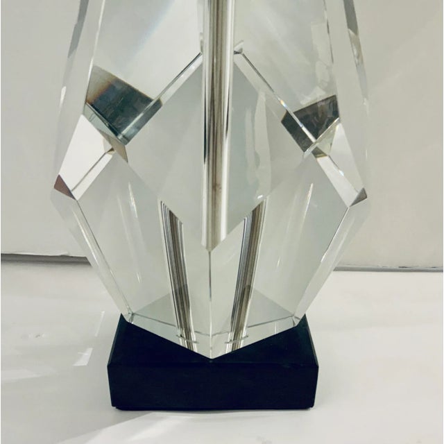 Original Retail $995, stylish Global Views Modern Geometric Faceted Crystal Block Table Lamp, black base, white fabric...