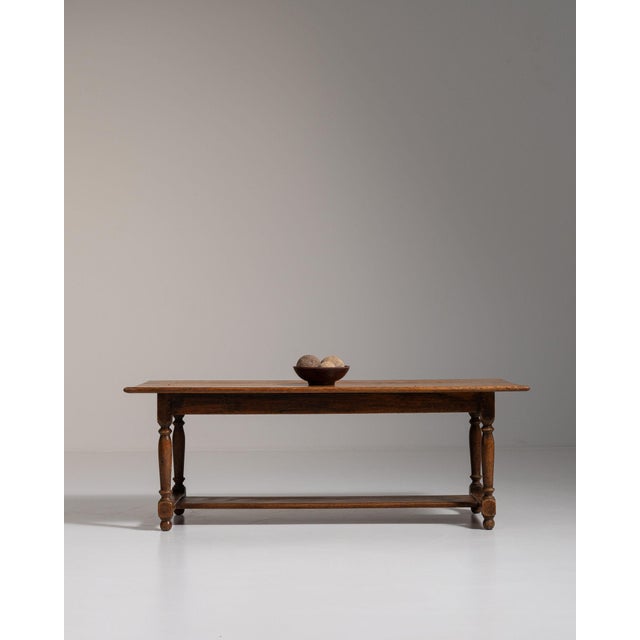 1970s 1970-1979 France Weathered Honey Oak Oak Trestle Bench Table For Sale - Image 5 of 11