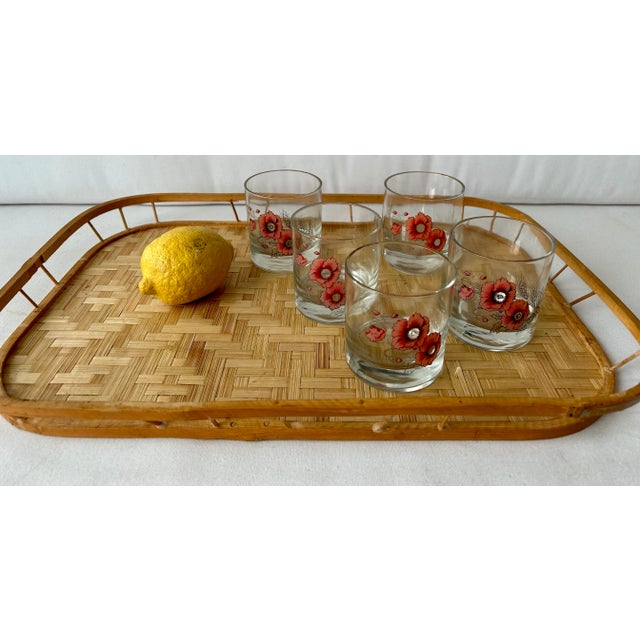 Raspberry Pink Pretty in Pink Floral Blown Glass Lowball Glasses- Set of 5 For Sale - Image 8 of 9