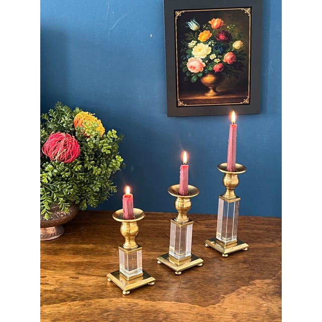 1960’s Brass & Lucite Candlestick Holders Set of 3 For Sale - Image 4 of 18