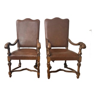 Teracea Furniture Spanish Style Leather Upholstered Accent Chairs - a Pair For Sale