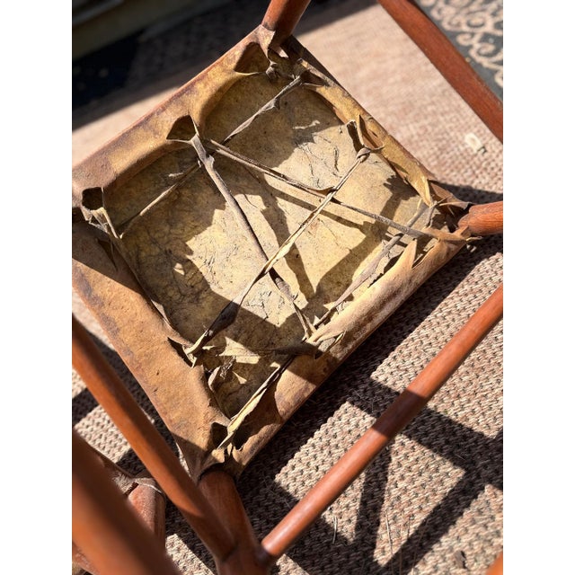 American Early 20th Century American Ladder-Back Wood and Hide Chairs. For Sale - Image 3 of 12