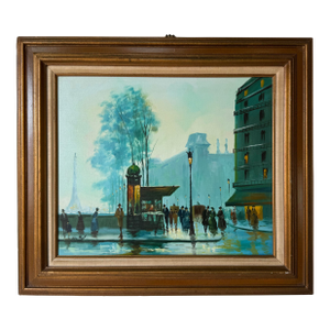 1970’s Claude Dumont Parisian Street Scene Oil on Canvas Painting, Framed