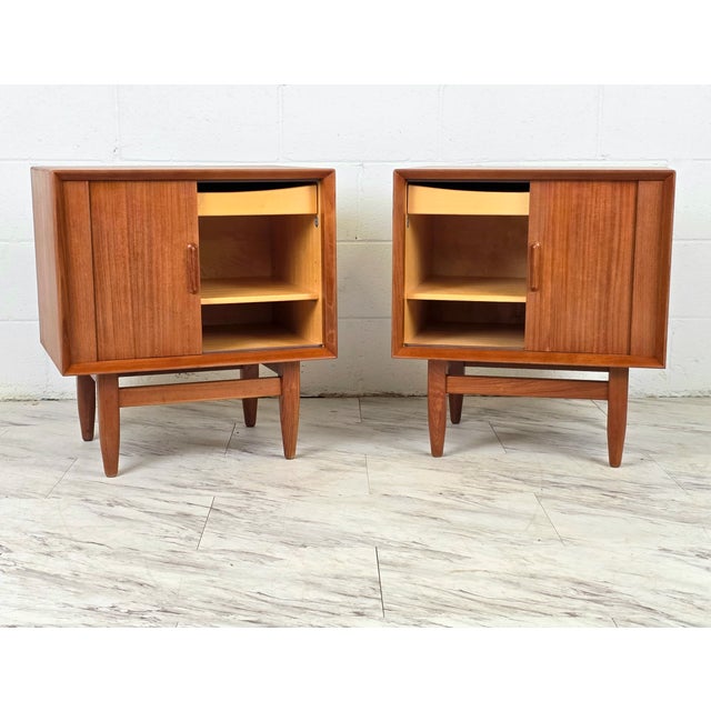1950s Pair of Teak Tambour Door Nightstands by Sven Madsen for Falster For Sale In Richmond - Image 6 of 10
