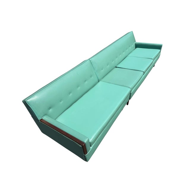 Mid-Century Modern Turquoise & Walnut 2-Piece Sectional Sofa For Sale In Philadelphia - Image 6 of 8