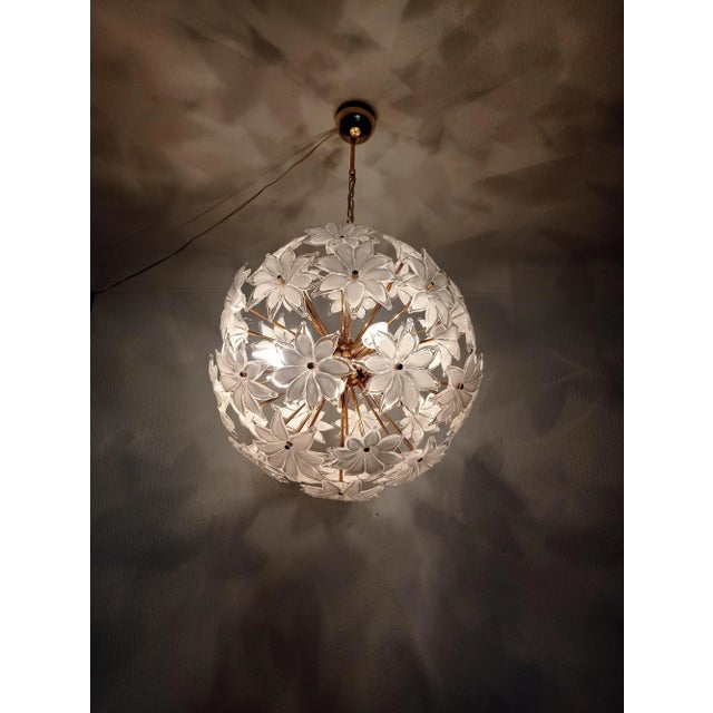 Art Deco 1970s Sputnik Murano White Chandelier Basket Pendant Lighting For Sale - Image 3 of 12