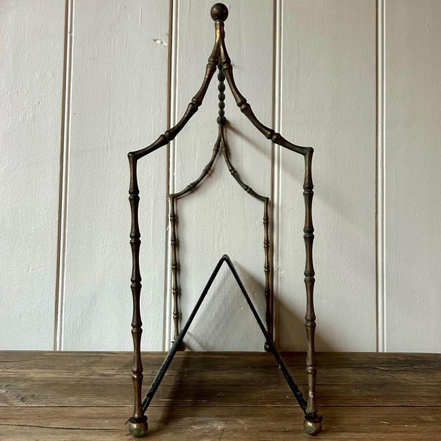 1950s Vintage French Aesthetic Movement Faux Bamboo Brass Vinyl Rack, 1950s For Sale - Image 5 of 6