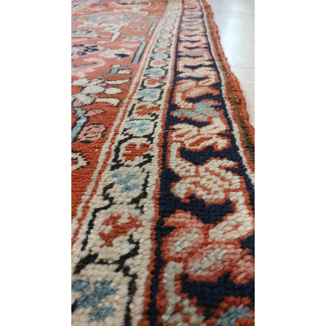 Antique Persian Serapi Carpet, Handmade Wool Oriental Rug, Ivory and Light Blue For Sale - Image 13 of 18
